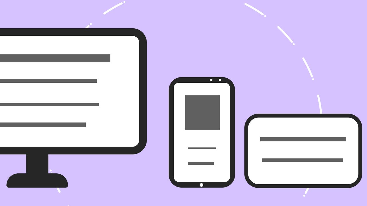 our-story Icônes vectorielles avec un téléphone moderne près d’un écran d’ordinateur et d’une carte bancaire, sur fond violet avec des lignes grises